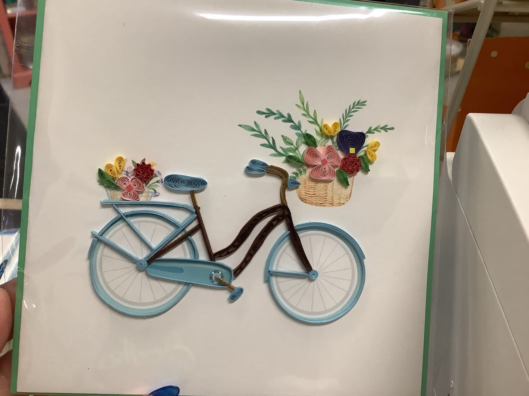 Quilling Card, Bicycle & Flower Basket
