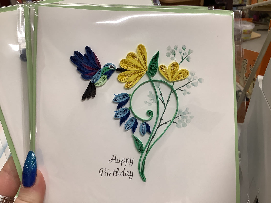 Quilling Card, Birthday Hummingbird