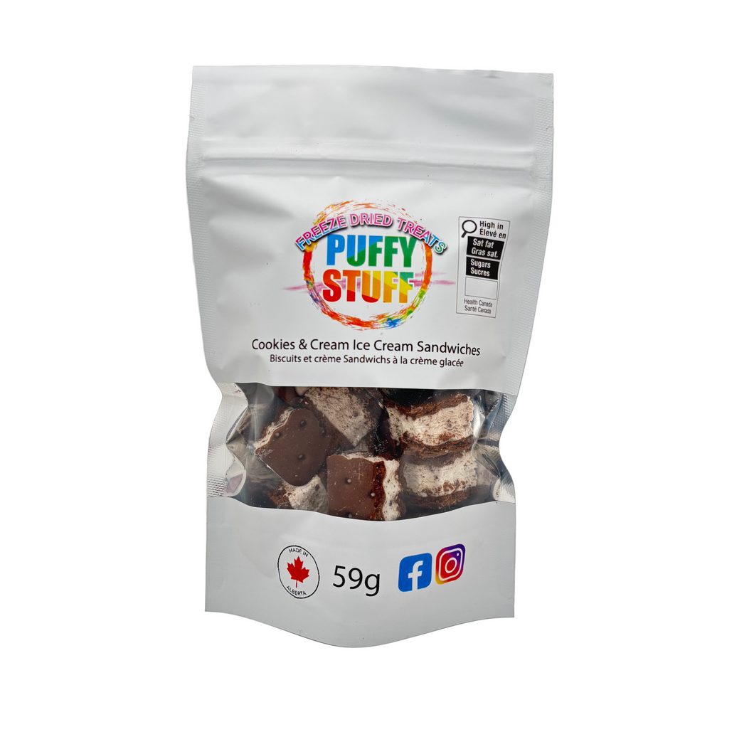 Puffy Stuff, Freeze Dried Treats, Cookies & Cream Ice Cream Sandwiches