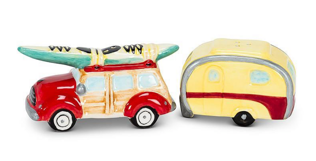 Salt & Pepper Shaker, Woody Car and Camper