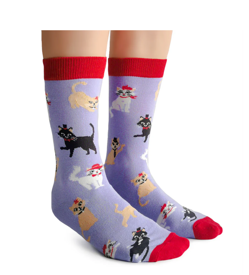 Ladies Crew Socks, Cats in Hats