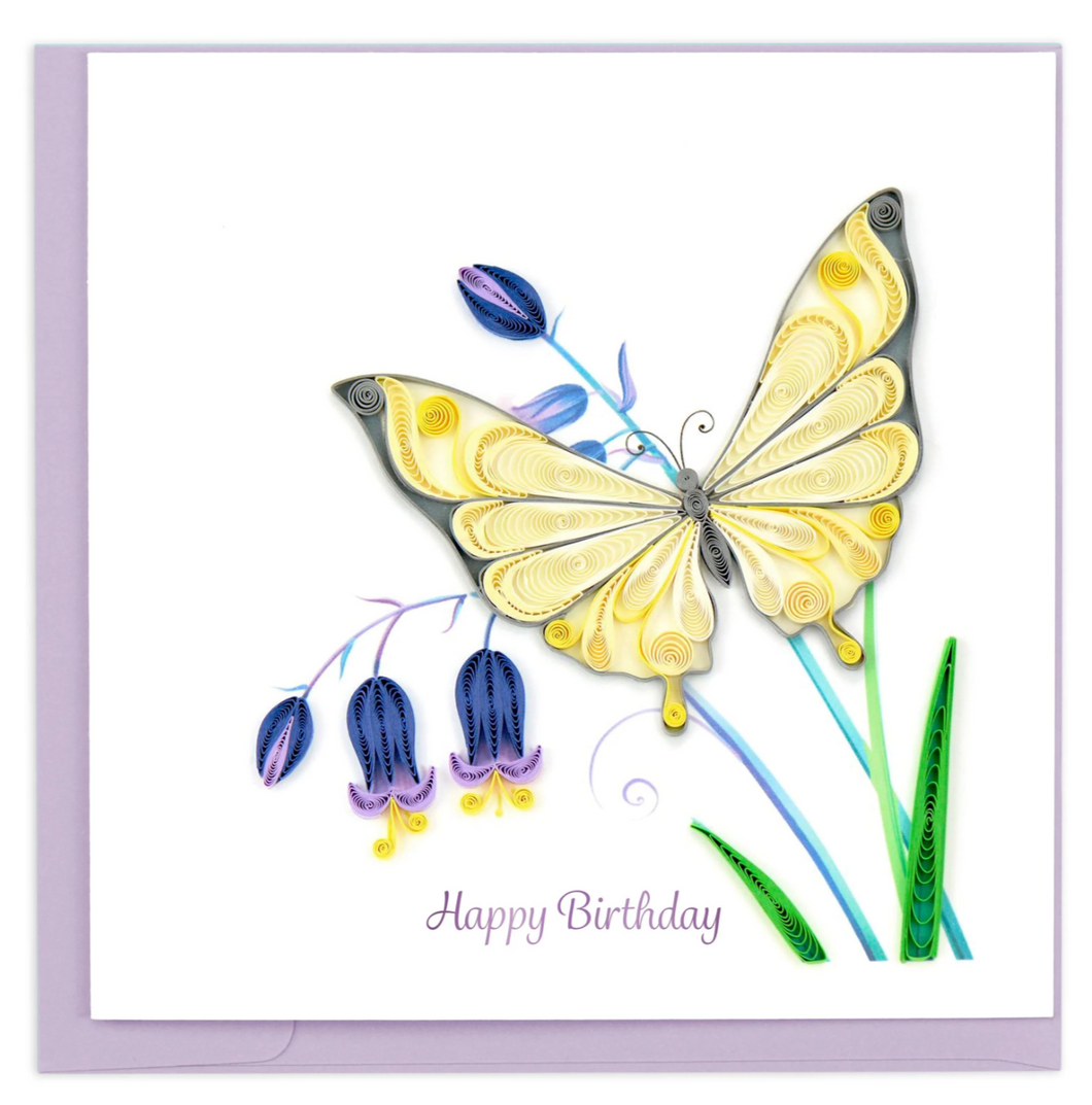 Quilling card, Happy Birthday Butterfly & Bluebells
