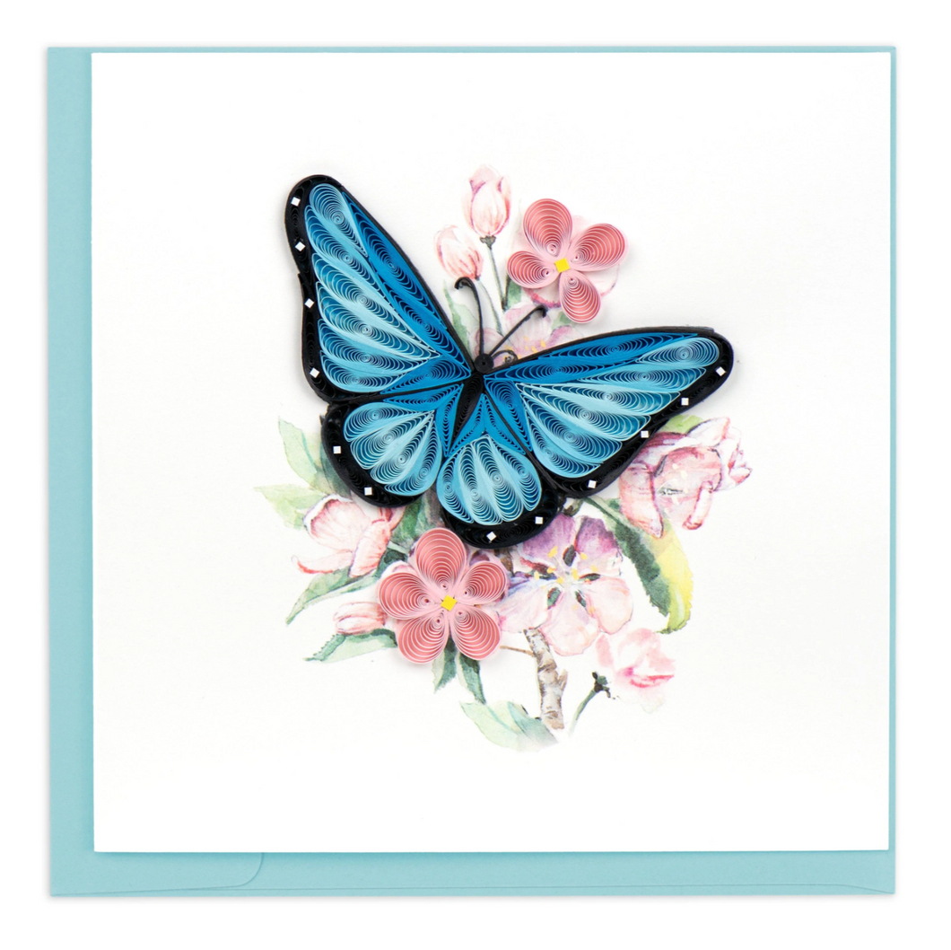 Quilling Card, Blue Butterfly & Pink Flowers