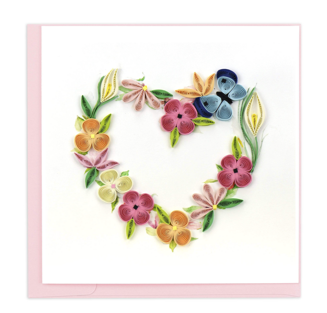 Quilling card, floral heart wreath