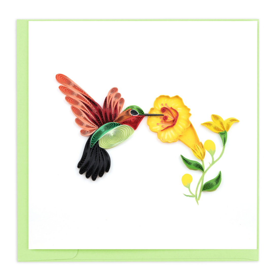 Quilling Card, Hummingbird & Yellow Flowers