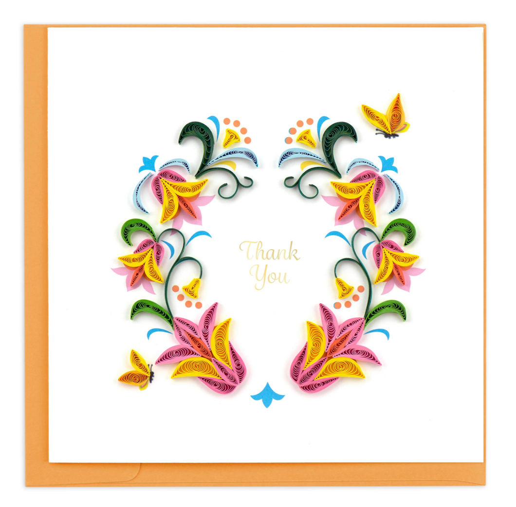 Quilling Gift Card, Thank You, Flower Wreath