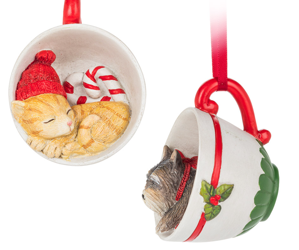 Christmas Ornament, Tea Cup Pet, Assorted