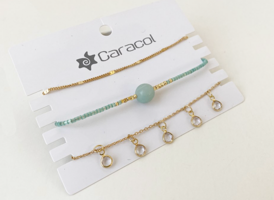Bracelet, Gold/Turq/Glass