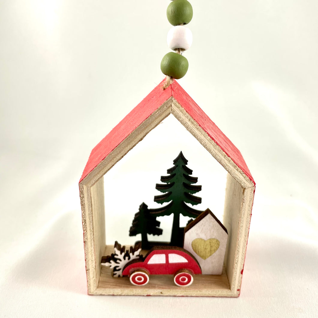 Christmas Ornament, House W/ Car