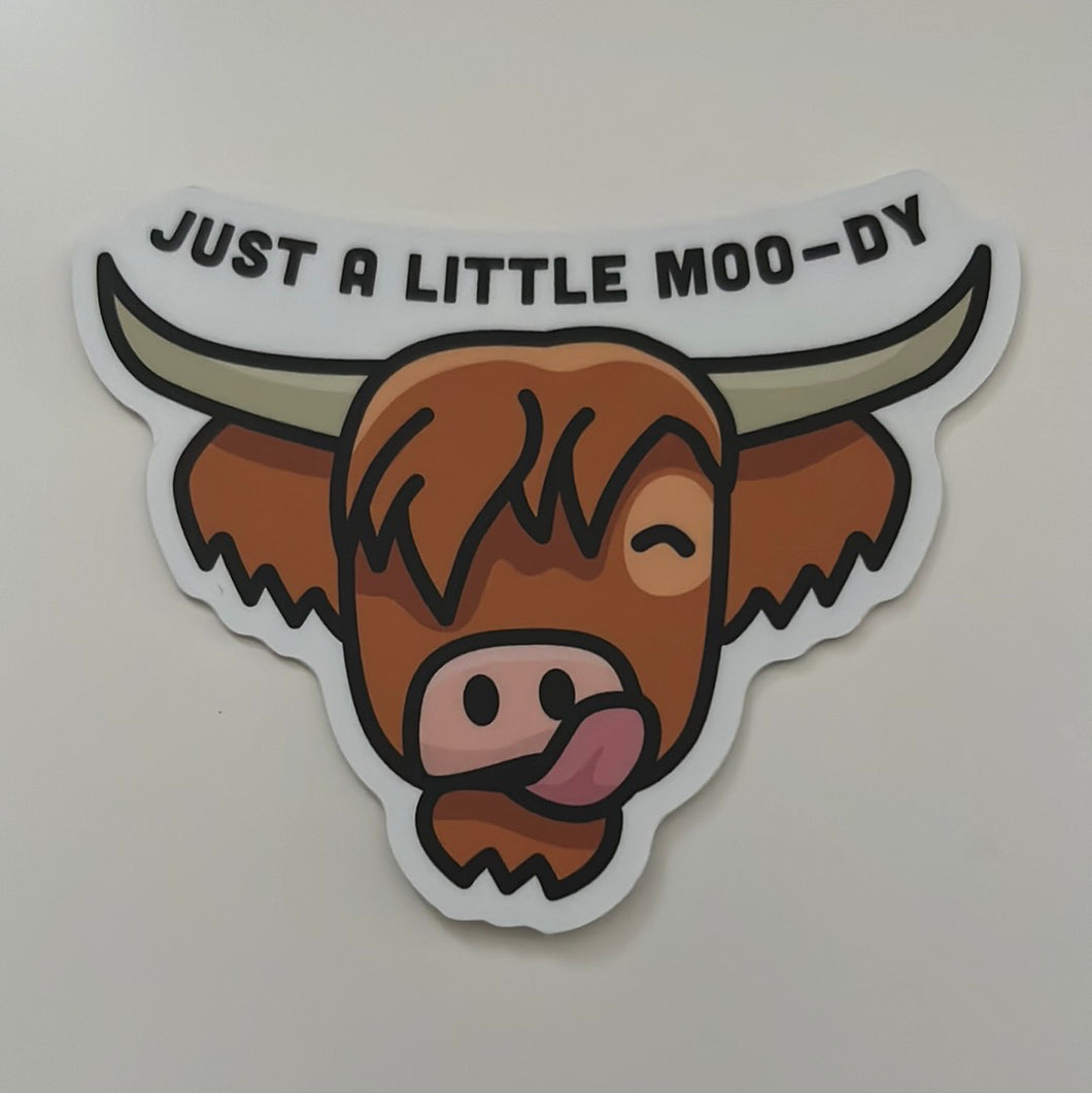 Sticker, Highland Cow, Just A Little Moo-dy