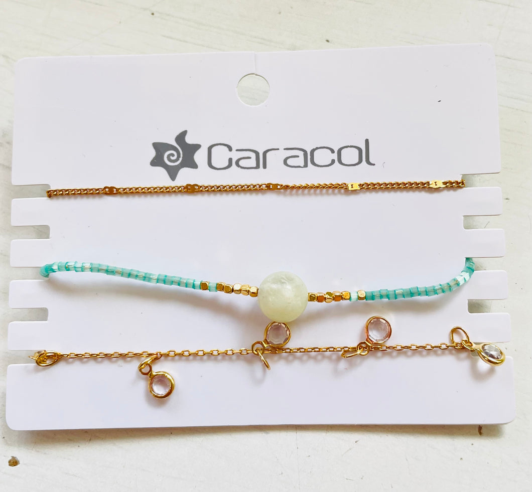 Bracelet, Trio, Gold & Turquoise
