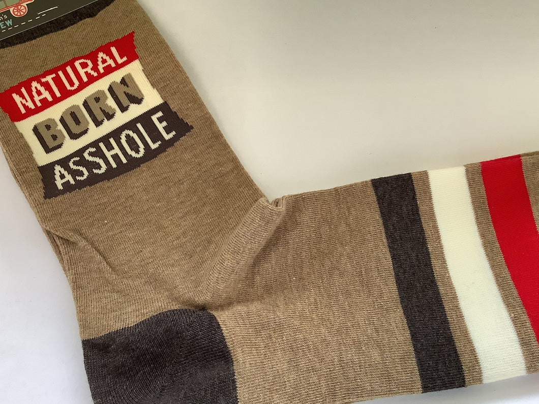 Men’s Crew Socks, Natural Born Asshole