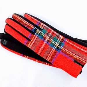 Gloves, Decorative Touch Screen, Red Plaid
